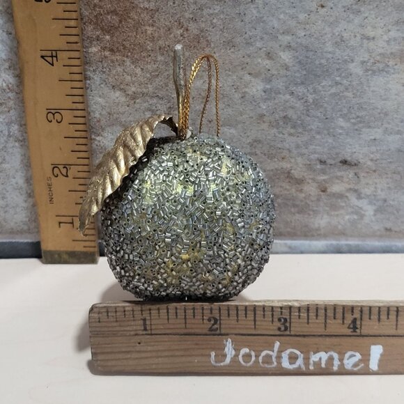 Faux Fruit Christmas Tree Ornament Glam Beaded Pomegranate Gold Leaf - Picture 7 of 8
